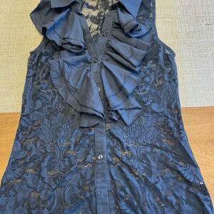 Boston Proper Vintage Blue Ruffled Sleeveless Lace Blouse never worn